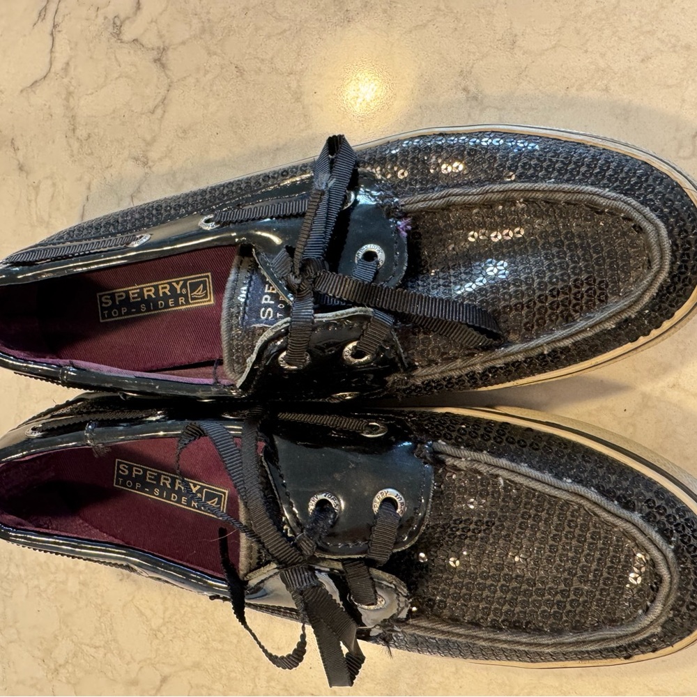 Sperry Black Sequin Boat Shoes